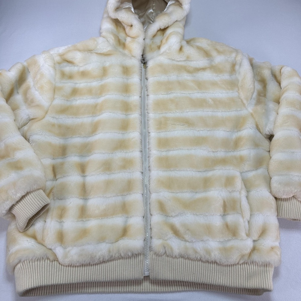Ablanche Jacket Mens 3XL White Plush Faux Fur Hooded Full Zip Bomber Lined Y2K